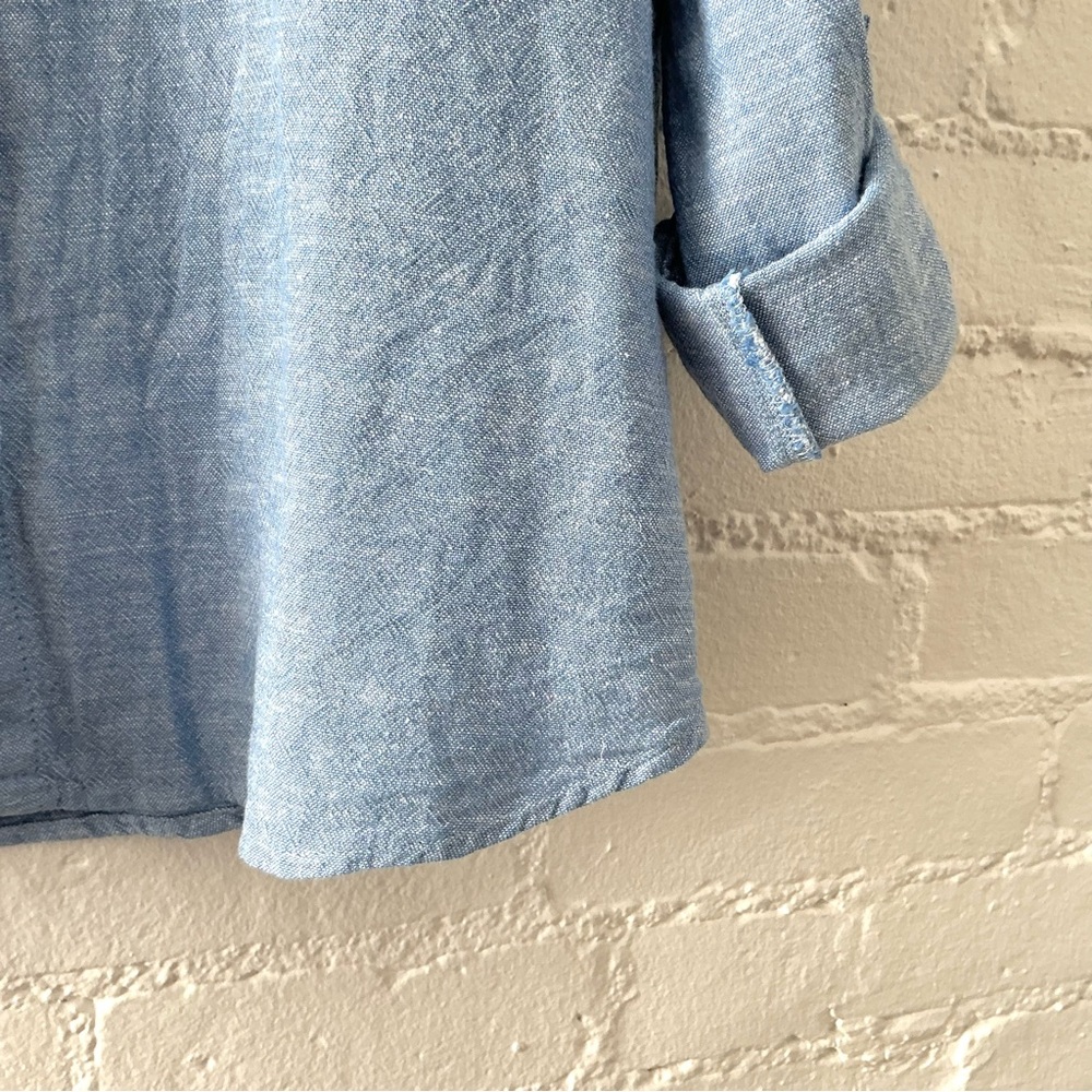 Orvis Womens Linen Blend Button Up Relaxed Fit Blue Tunic Top Coastal Preppy L - Picture 6 of 16